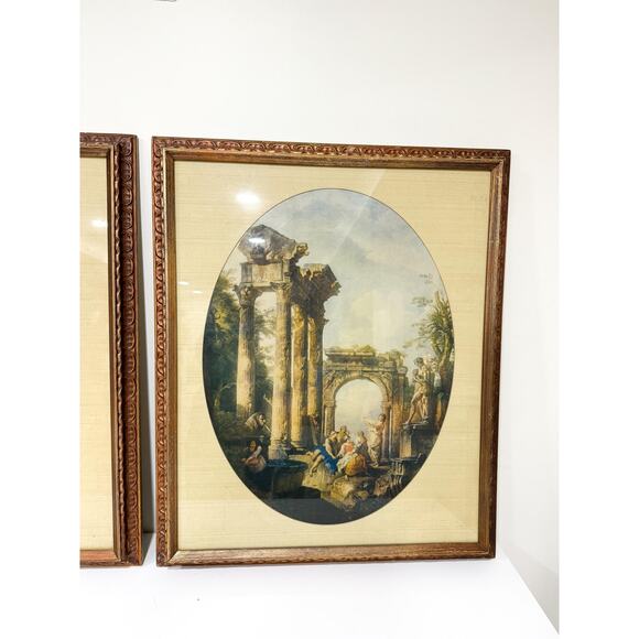 Set of Two Antique Lithograph framed and matted Oval Roman style columns - Picture 3 of 10